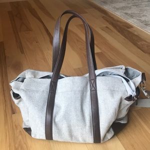 Pottery Barn Kids grey herringbone diaper bag